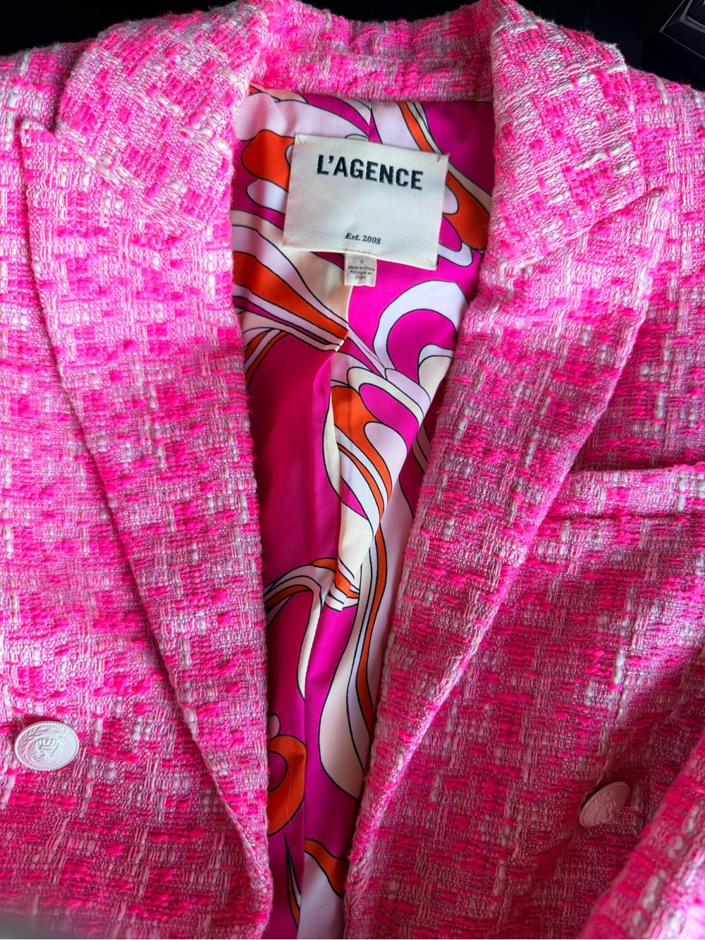 L’Agence Pink Tweed Double-Breasted Cropped Jacket & Short Set - Picture 9 of 12